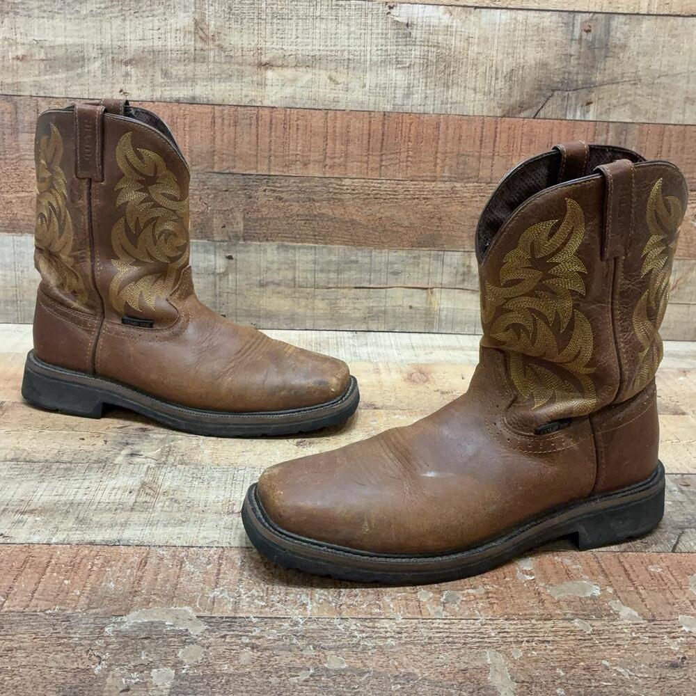 Justin WK4824 Boots Mens Size 11.5 D Brown Leather Western Mid Steel Square Toe